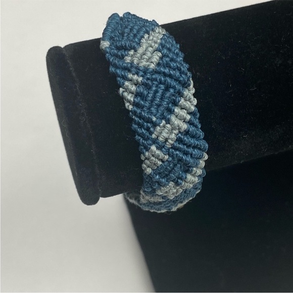 Handmade Boys Blue and Grey Macrame Hemp Bracelet - Picture 1 of 15